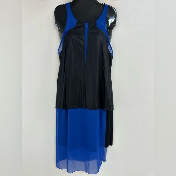 HELMUT LANG Blue and Black Sheer Asymmetrical Sleeveless Dress M - Picture 1 of 9